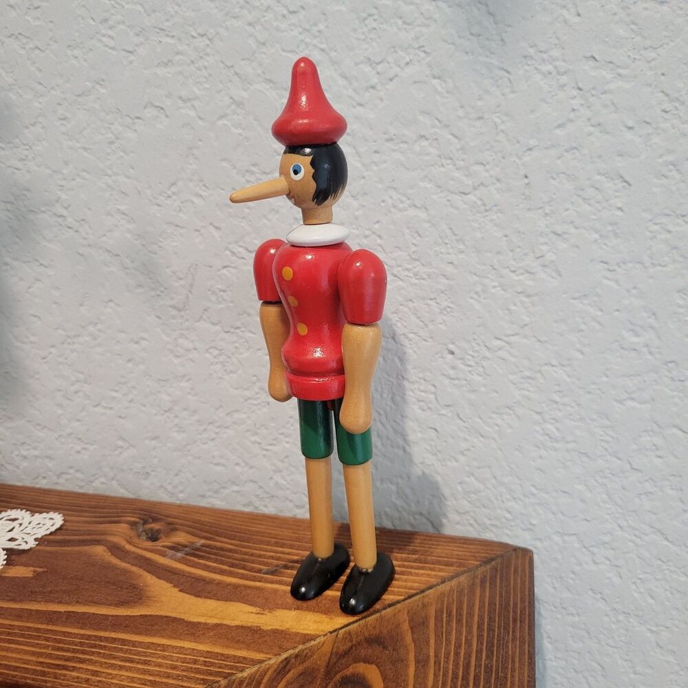 Vintage Pinocchio Handmade in Italy Jointed Articulated Wooden Boy Ornament Toy